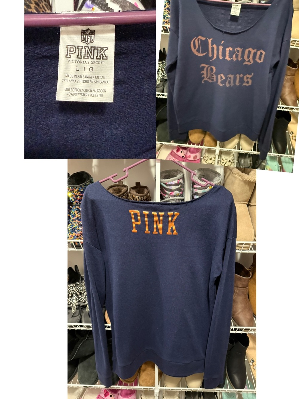 PINK Victoria's Secret Y2K Off Shoulder Sweatshirt with Orange Chicago Bears